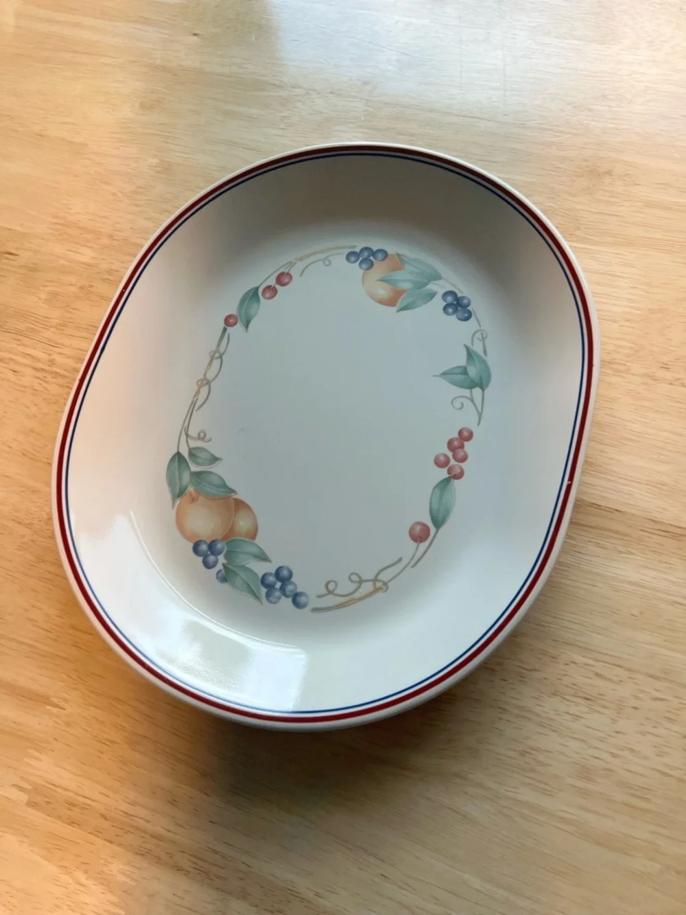 Corelle Abundance Serving Platter with Fruit Wreath and Red-Blue Rim